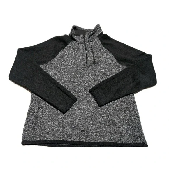 Beverly Hills Polo Club Mens Quarter Zip Pullover Size M Heather Gray/Black Flaw