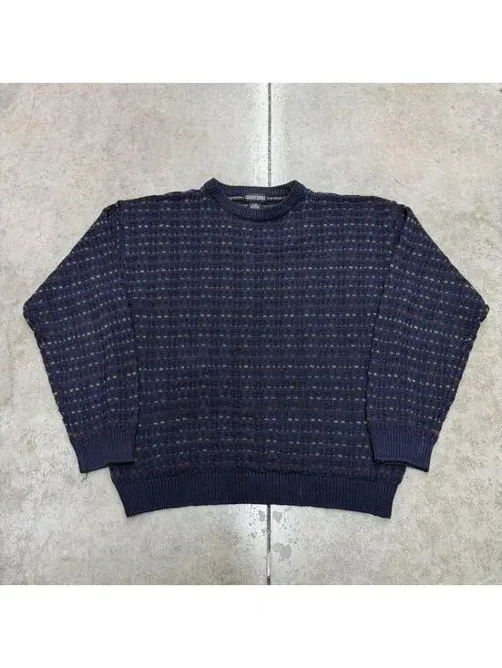 vintage jantzen navy tan and orange striped knit sweater size xl