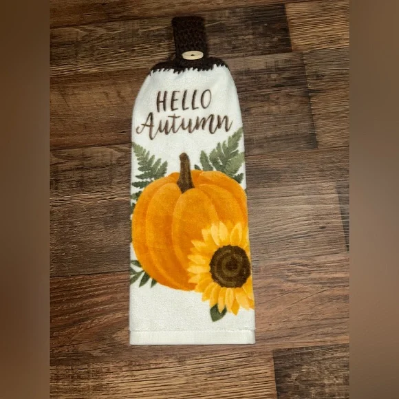 Hello Autumn Pumpkin and Sunflower Hanging Towel