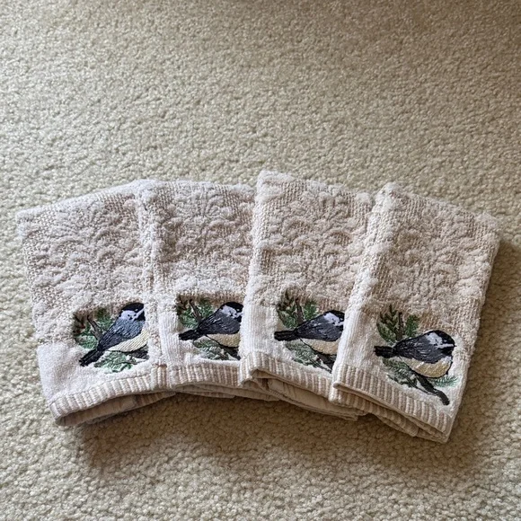 St. Nicholas Square Tan Hand Towels with Bird Design