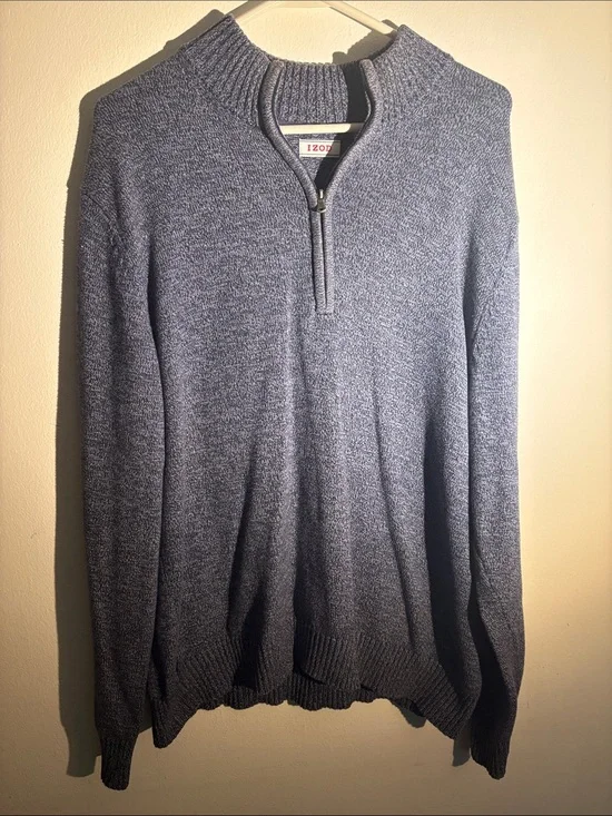 Izod Men's Navy Heather Quarter Zip Pullover Sweater