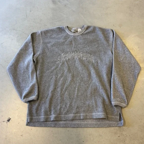 Aeropostale AeroWear Mens Gray Fleece Crewneck Sweatshirt Large Vintage 90s