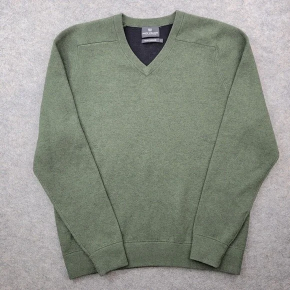 Mack Weldon Sweater Mens Large Green Tech‎ Cashmere V Neck Knit Pullover Stretch