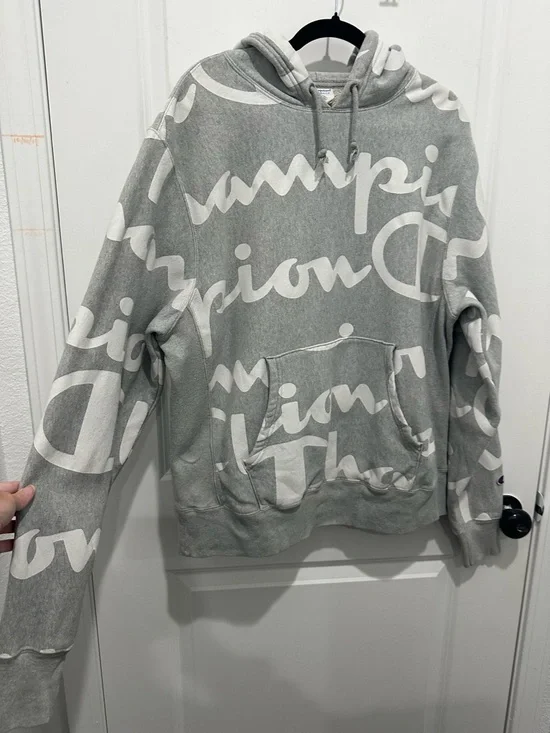 Champion Reverse Weave All Over Print Hoodie SZ L