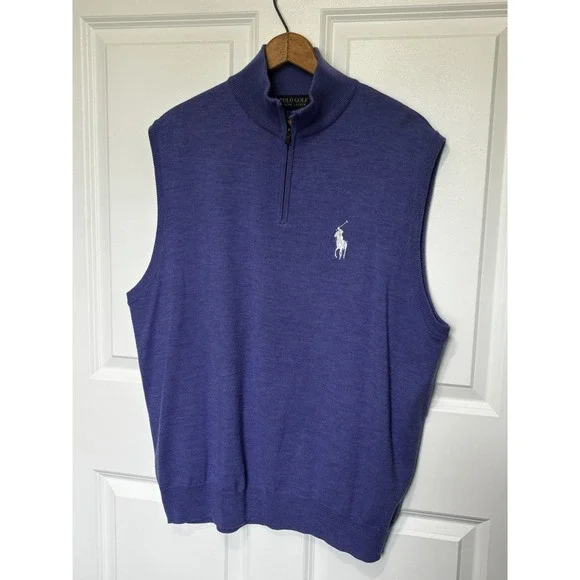 Polo Golf Ralph Lauren 100% Wool Purple 1/4 Zip Sweater Vest Men's‎ XL 0293