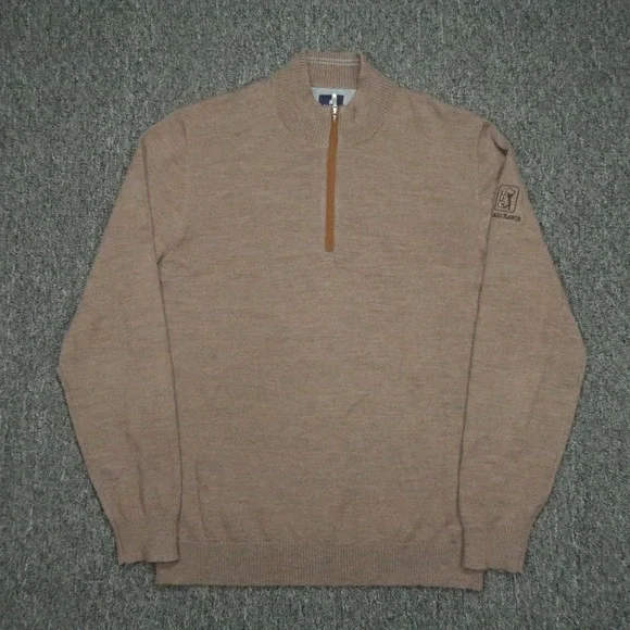 Johnnie O Sweater Men Medium Walnut Raynor Merino Wool 1/4 Zip TPC Craig‎ Ranch