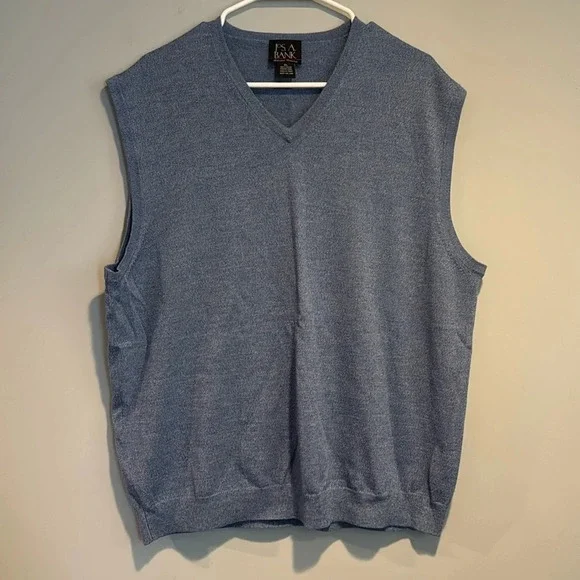 Vintage Steel Blue Sweater Vest Size XL 100% Italian Merino Wool