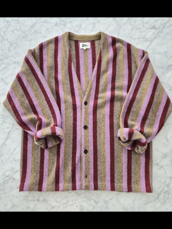 Pilgrim Striped Button Down-Oversized Sweater Cardigan - Pink, Burgundy & Tan