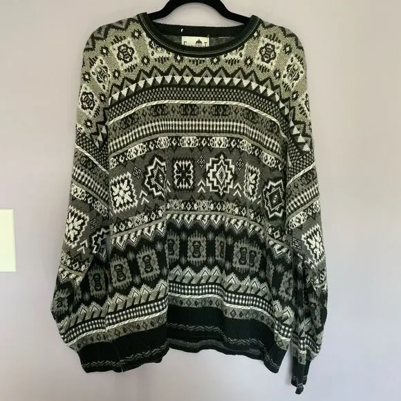 Florence Tricot Made in Italy Grandpa Crewneck Sweater Vintage Black and White