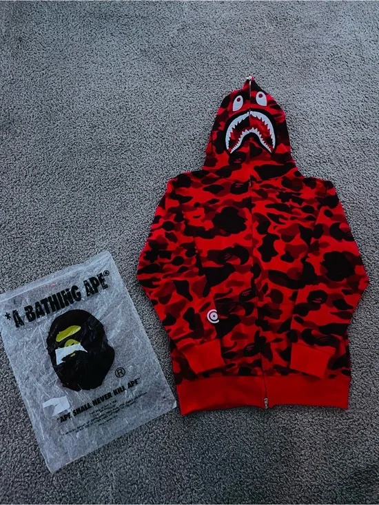 BAPE Color Camo Shark Full Zip Hoodie Red