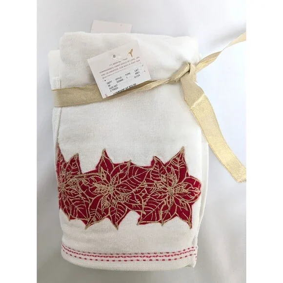 Papyrus Set of 2 Christmas Red Gold Poinsettias Hand Towels