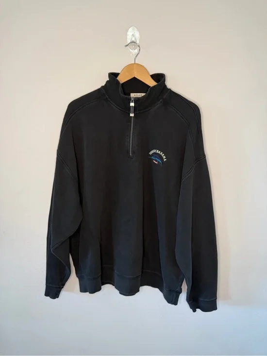 Tommy Bahama Relax 1/4 Zip Sweatshirt Black XXL 100% Cotton
