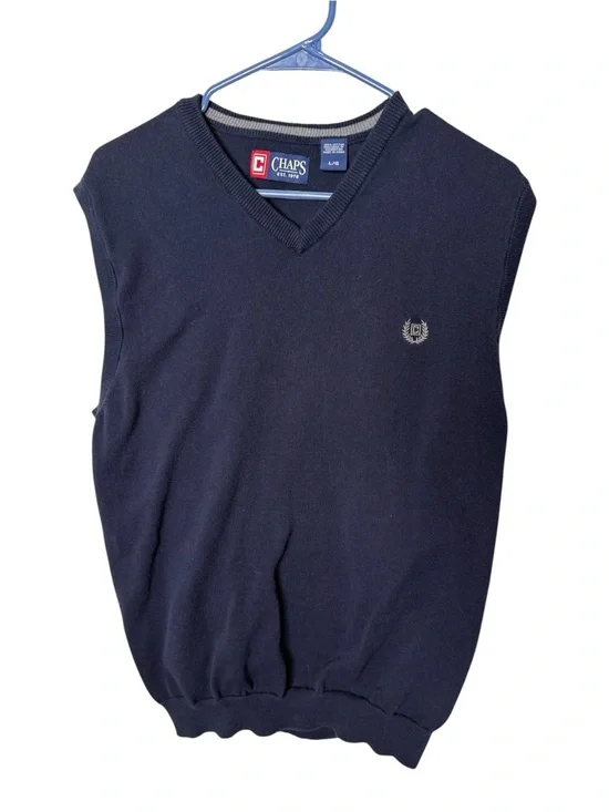 Chaps Navy Blue Knit V-Neck Sweater Vest Large