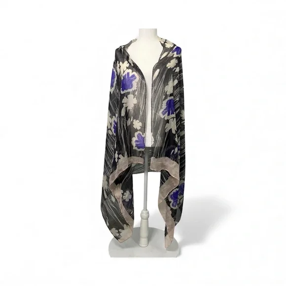 Women Floral Scarf Rectangular Purple‎ Chic Feminine  Romantic lightweight