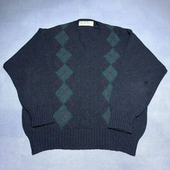 Quill's Woollen Market Wool Ireland Hand‎ Crafted Argyle Marled Sweater Size XL