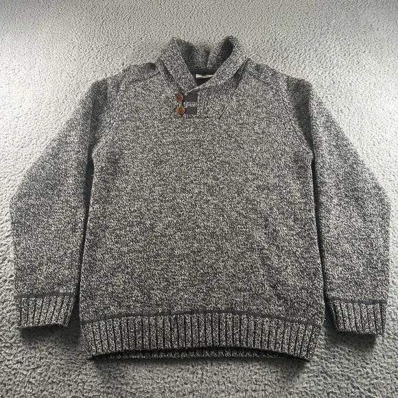 Fjallraven Lada Sweater Mens M Gray Button Shawl Collar Chunky Knit Pullover