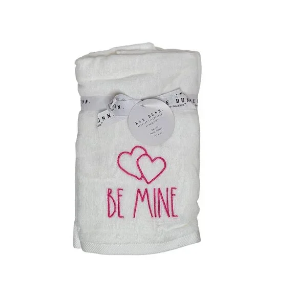 Rae Dunn Pink Embroidered Hand Towels 16” X 30” Be Mine Love Hearts Valentines