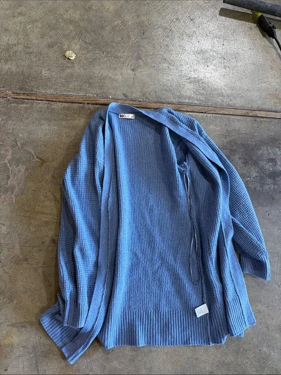 SO Men's Sky Blue Waffle Knit Open Cardigan