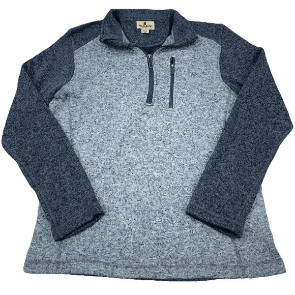 Woolrich Sweater Men‎ Medium Gray Fleece Pullover Quarter Zip Jacket Heather A13