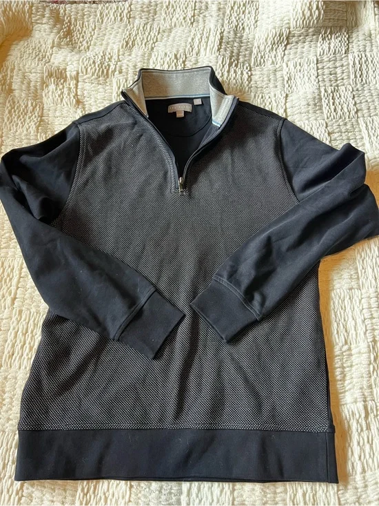 Ted Baker Men's Black and Gray Quarter-Zip Textured Sweatshirt