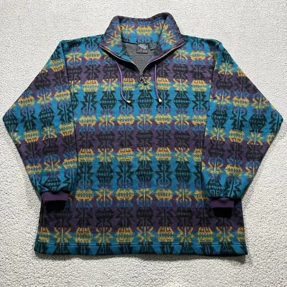 Vintage Sweater Mens L Geometric Colorful Aztec Santana Pullover 90s Grandpa