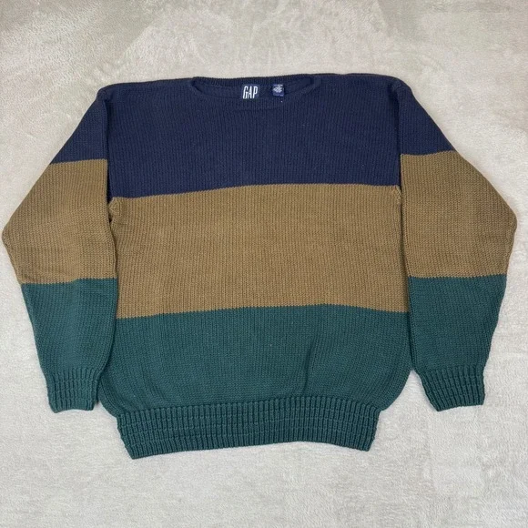 VTG 90s GAP‎ Sweater Mens L Multicolor Preowned Pullover Jumper Colorblock Cozy