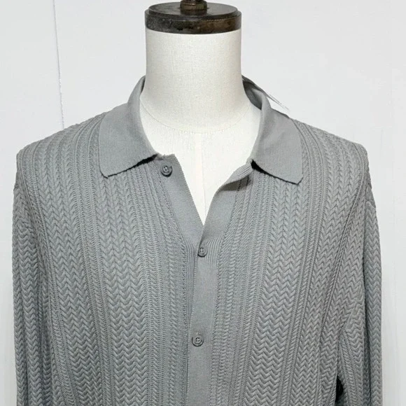 Forever 21 Cardigan Mens Large Gray Cable Knit Button Up Long Sleeve Sweater NEW