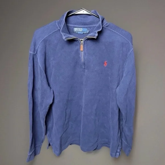 Polo Ralph Lauren Men’s 1/4 Zip Pullover Sweatshirt Blue Red Pony Logo Size L