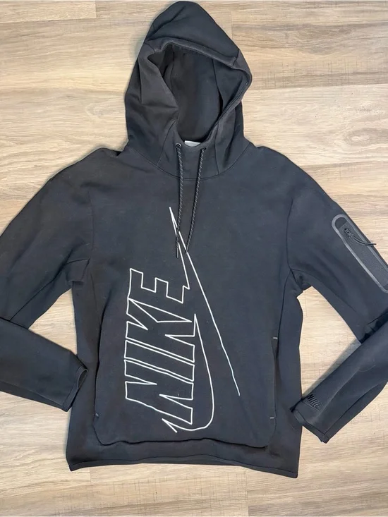 Nike Men's Black Pullover Hoodie with Large Swoosh Logo