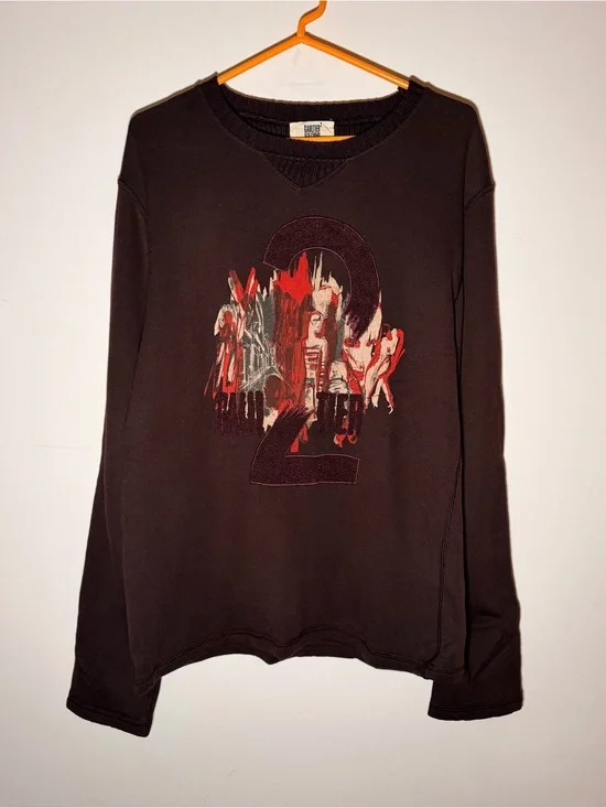 Black Graphic Sweatshirt with Red Accents