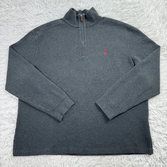 Polo Ralph Lauren Sweater Mens Extra Large Gray‎ 1/4 Zip 100% Cotton Pony Preppy