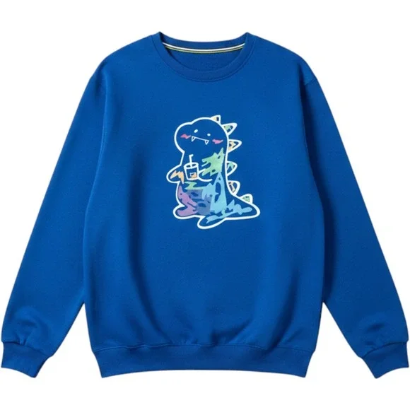 Royal Blue Boba Tea Dinosaur Manfinity crewneck sweatshirt Size XL