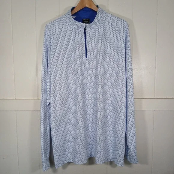 Deolax Quarter Zip Pullover Men XXL Blue White Geometric Print Golf Top