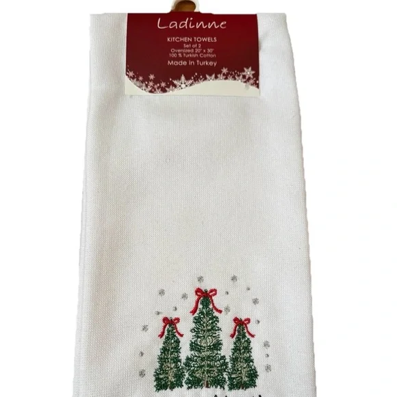 Christmas Ladinne Kitchen Towels Set Of 2 Oversized 20”x30” 100% Turkish Cotton