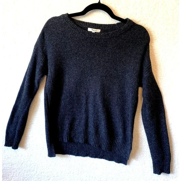 Madewell‎ Cotton Blend Leather Trim Knit Sweater mens Sz XS or Women Size Large