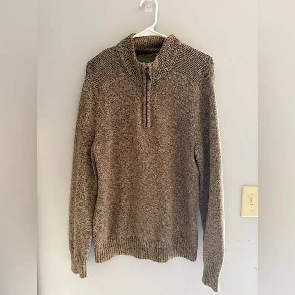 Eddie Bauer Men’s Brown Knit 1/4 Zip Pullover Sweater SZ M Mock Neck Preppy Fall