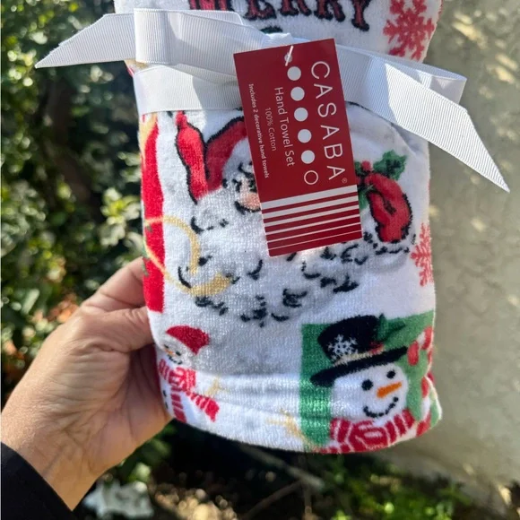 Casaba Santa & Snowman Hand Towel Set