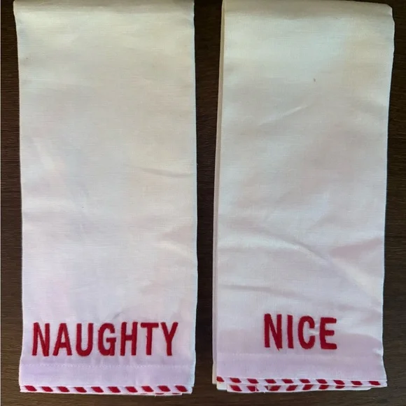Pottery Barn White and Red Hand Towels