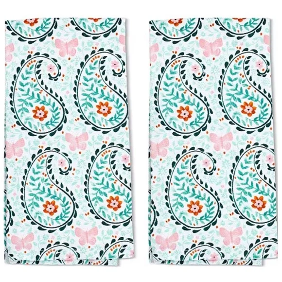 Paisley Floral Hand Towels - Pink and Green