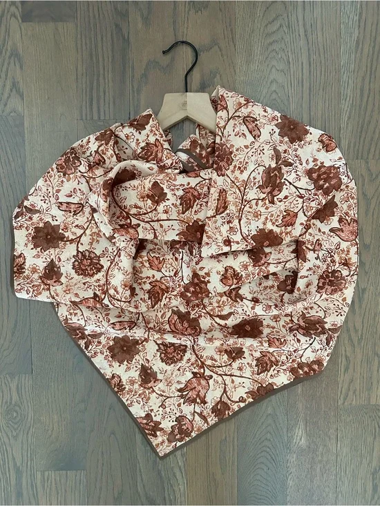 Museum Fine Arts Boston Floral Print Silk Oversized Scarf Peach, Brown, Rust 42