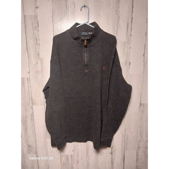 Polo Ralph Lauren Sweater Men XLT Gray Estate Rib 1/4 Zip Knit Pullover Casual