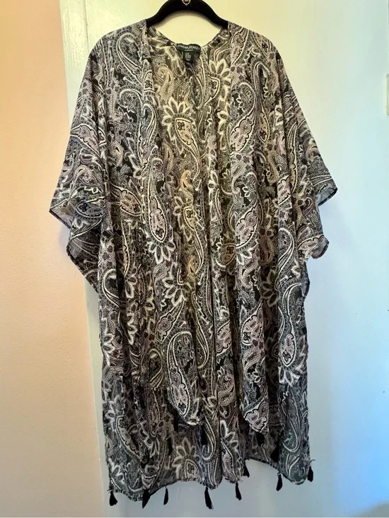 2X Cynthia Rowley Lightweight Paisley Kimono Cover-Up, lavender pastels black