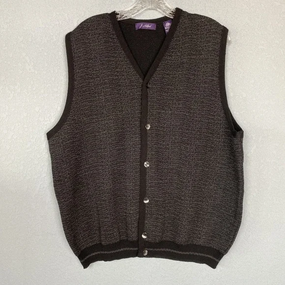 Men's J. Ashford 100% Merino Wool Sweater Vest XL Gray‎ Black Button Up Woolmark