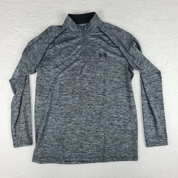 Under Armour Sweater Mens Medium Black Gray Heathered Loose Heatgear Performance