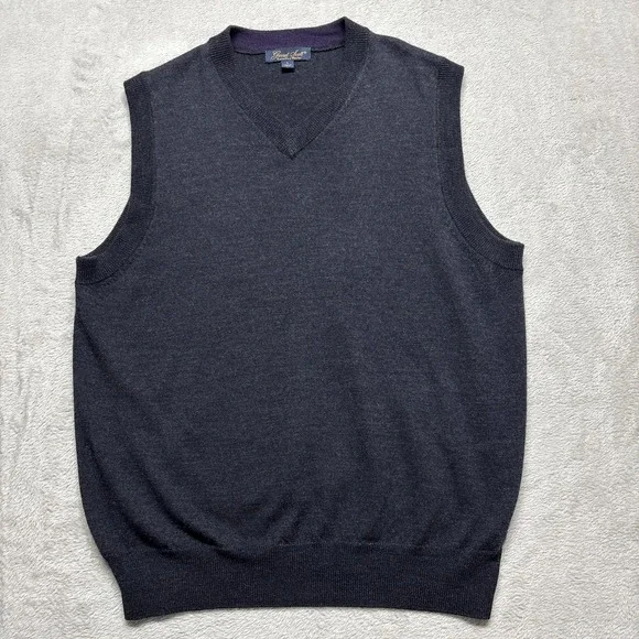 Garret‎ Scott Sweater Vest Mens L Charcoal Gray Extra Fine Merino Wool V Neck