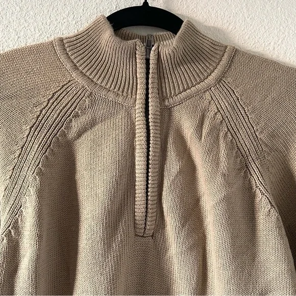 BILL BLASS 1/3 Zip Pop On Knit Sweater Beige Men Size XL Winter Fishermen casual