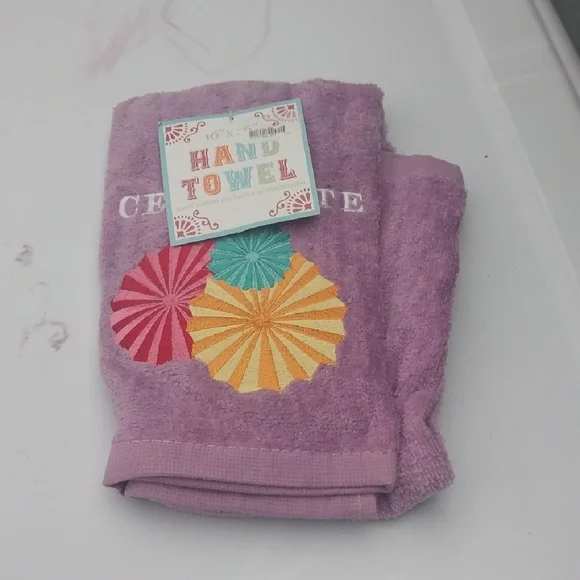 Purple Hand Towel with Colorful Umbrella Design