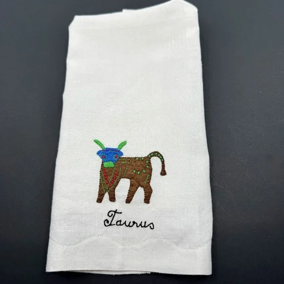 Vintage Hand Embroidered Taurus Madeira Fingertip Towel