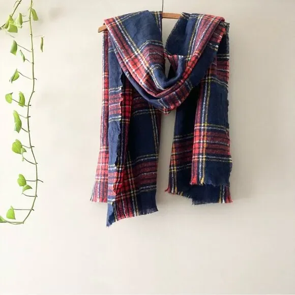 NWT Old Navy Blue and Red‎ Plaid Blanket Scarf