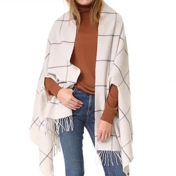 Madewell Cream Windowpane Wool Blend Cape Scarf